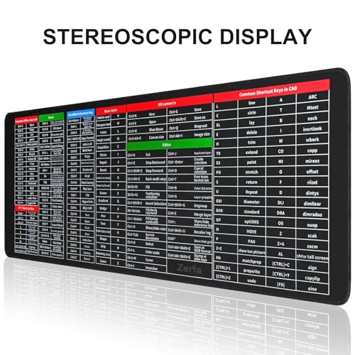 BUY 1 GET 1 FREE - Extra Large (800x300x2mm) Extended Gaming Laptop Mouse Pad, Thick Non-Slip Rubber Base Desk Mat Keyboard pad for PC/Computer (Office Software English Shortcut Key Design) Black