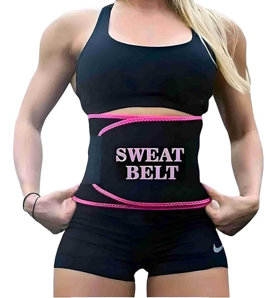 Sweat Slim Belt for Women and Men, Tummy Trimmer Body Shapewear, Waist Trainer, Adjustable, Black and Pink Belt