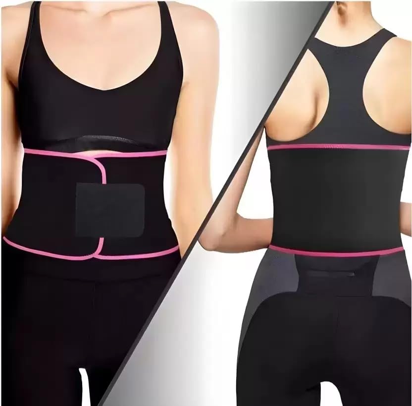 Sweat Slim Belt for Women and Men, Tummy Trimmer Body Shapewear, Waist Trainer, Adjustable, Black and Pink Belt