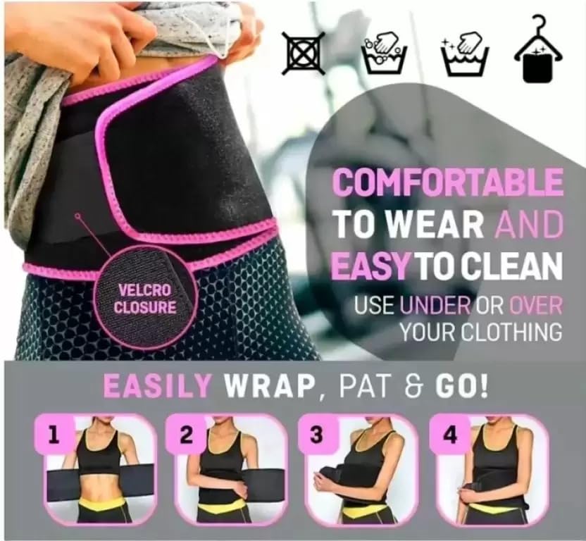 Sweat Slim Belt for Women and Men, Tummy Trimmer Body Shapewear, Waist Trainer, Adjustable, Black and Pink Belt