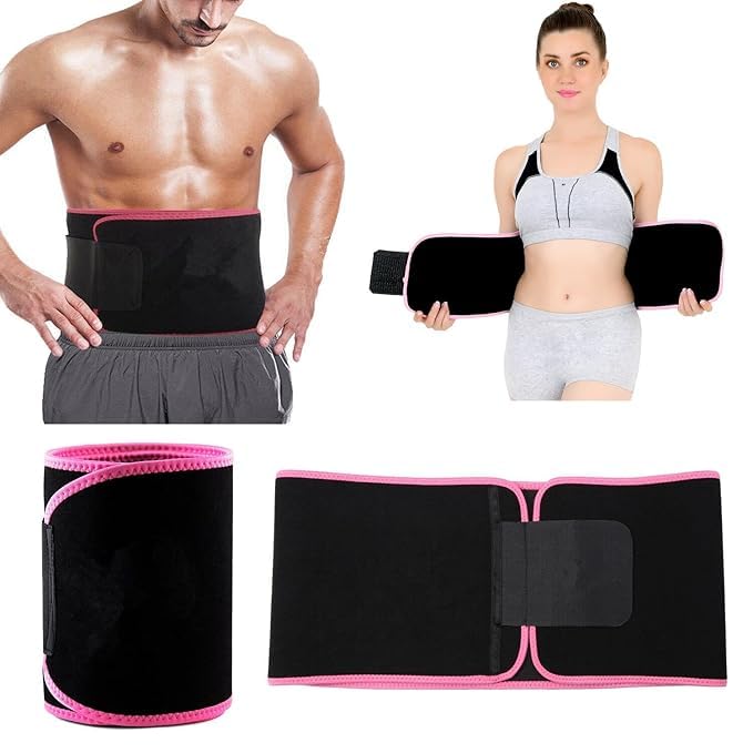 Sweat Slim Belt for Women and Men, Tummy Trimmer Body Shapewear, Waist Trainer, Adjustable, Black and Pink Belt
