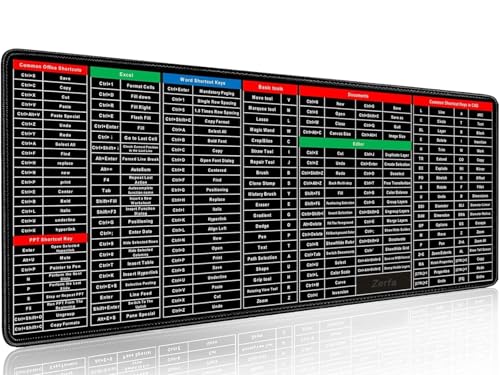 BUY 1 GET 1 FREE - Extra Large (800x300x2mm) Extended Gaming Laptop Mouse Pad, Thick Non-Slip Rubber Base Desk Mat Keyboard pad for PC/Computer (Office Software English Shortcut Key Design) Black