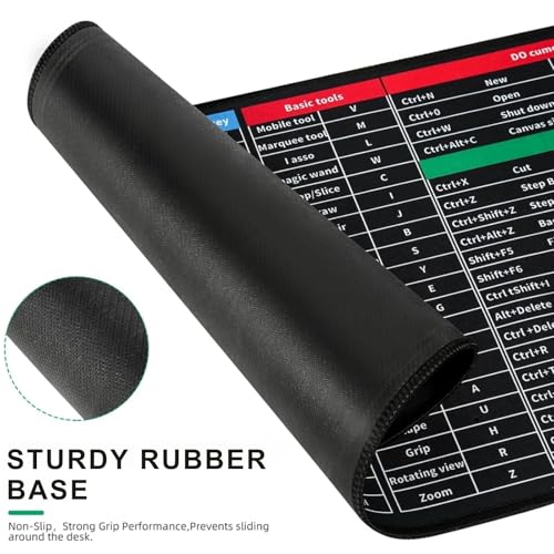 BUY 1 GET 1 FREE - Extra Large (800x300x2mm) Extended Gaming Laptop Mouse Pad, Thick Non-Slip Rubber Base Desk Mat Keyboard pad for PC/Computer (Office Software English Shortcut Key Design) Black