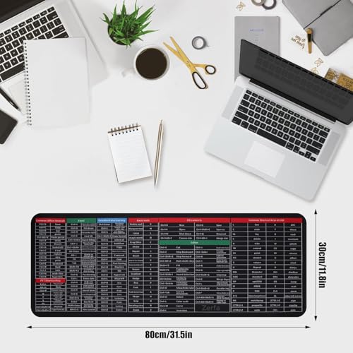 BUY 1 GET 1 FREE - Extra Large (800x300x2mm) Extended Gaming Laptop Mouse Pad, Thick Non-Slip Rubber Base Desk Mat Keyboard pad for PC/Computer (Office Software English Shortcut Key Design) Black