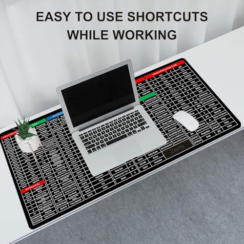 BUY 1 GET 1 FREE - Extra Large (800x300x2mm) Extended Gaming Laptop Mouse Pad, Thick Non-Slip Rubber Base Desk Mat Keyboard pad for PC/Computer (Office Software English Shortcut Key Design) Black